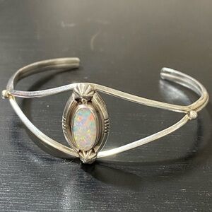 RICHARD BEGAY RB STERLING Navajo Opal Cuff Bracelet